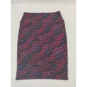 LuLaRoe Cassie Pencil Skirt Medium Purple Pink Geometric Link Stretchy Knee